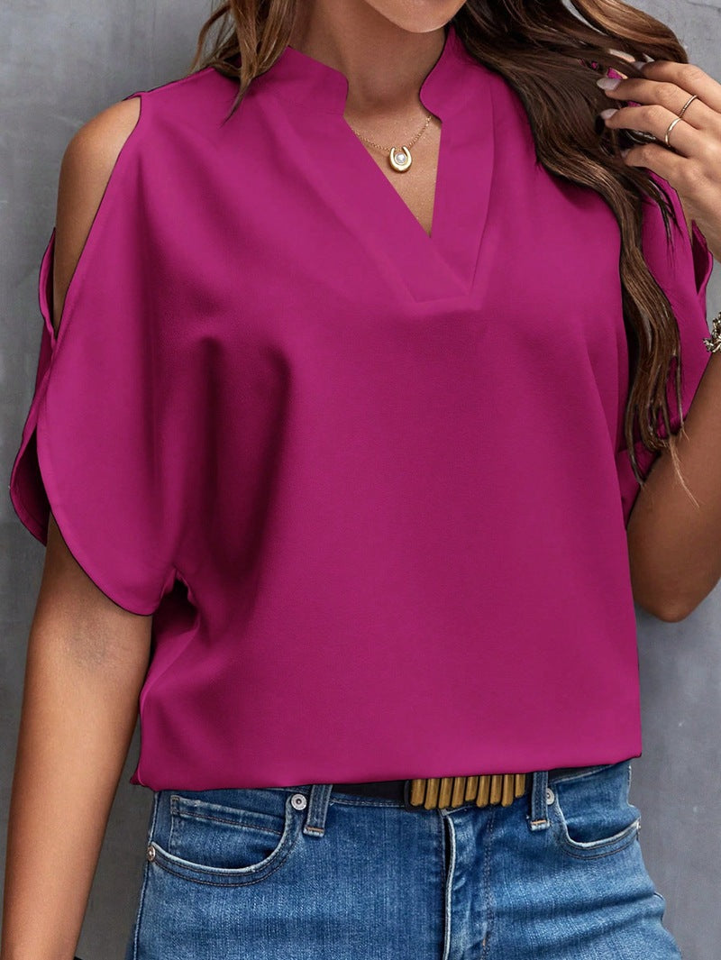 Damen Blusenshirt mit Cut-Out-Ärmeln und modischem Stehkragen WW