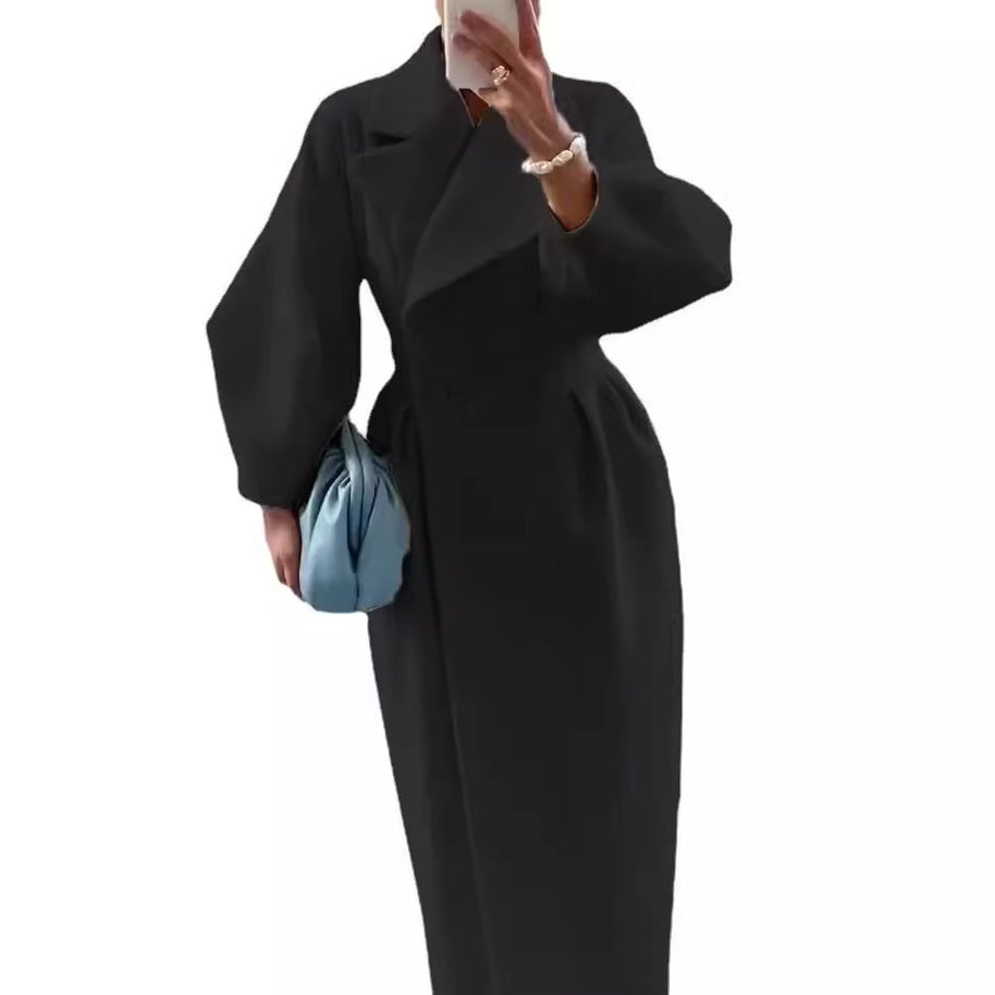 Damen Maximaler Oversized Mantel mit Schulterschultern und Doppelreihe WW