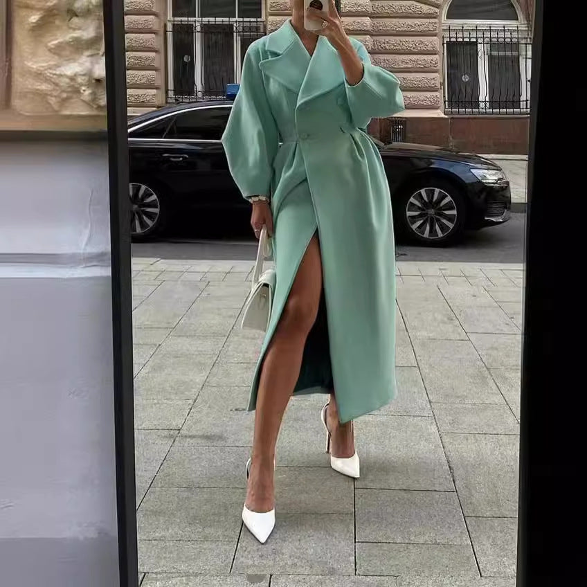 Damen Maximaler Oversized Mantel mit Schulterschultern und Doppelreihe WW