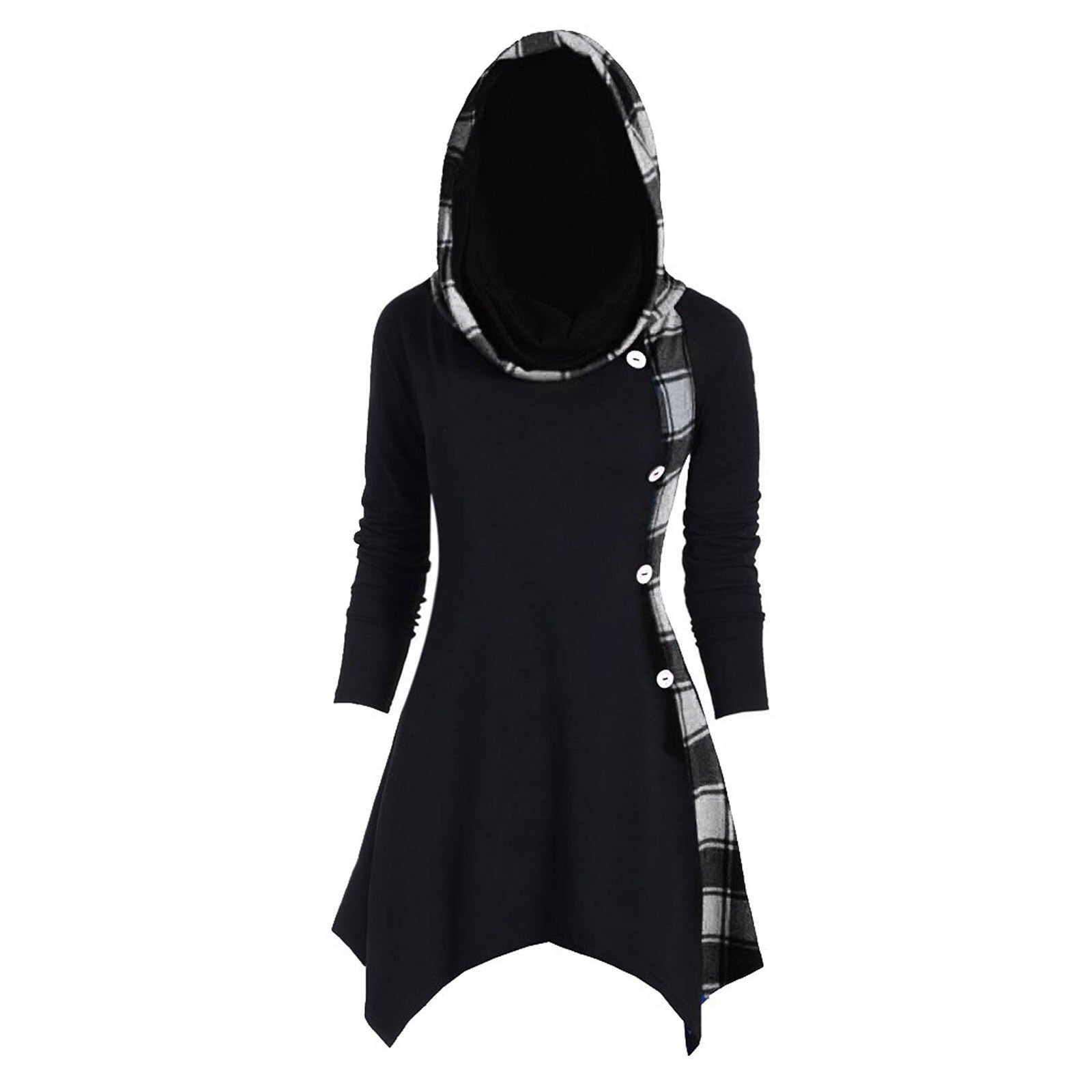 Damen Hoodie-Kleid mit asymmetrischem Schnitt und Karomuster WW