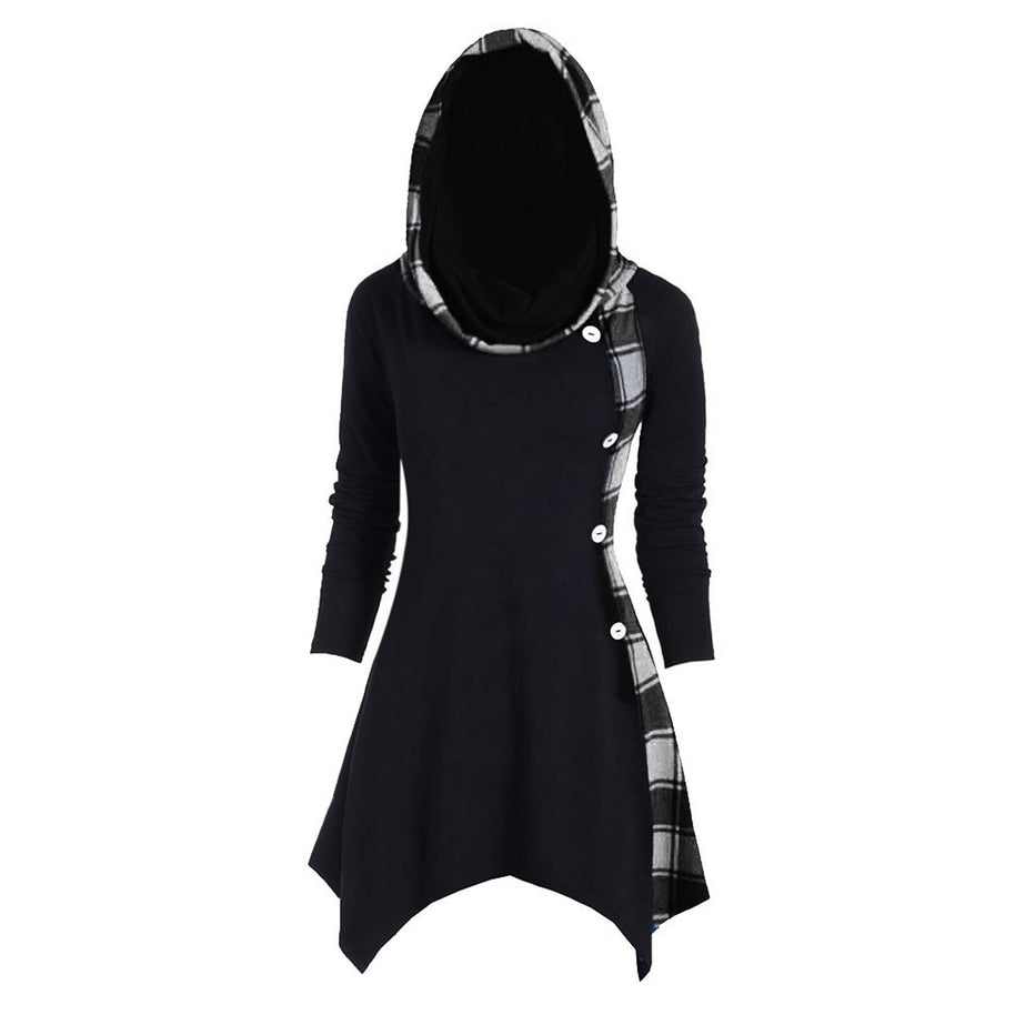 Damen Hoodie-Kleid mit asymmetrischem Schnitt und Karomuster WW
