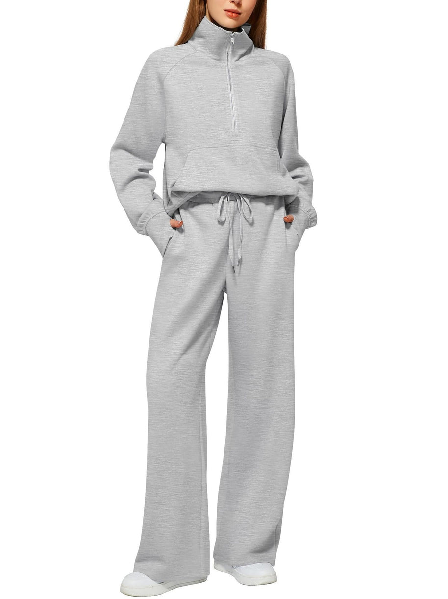 Damen sportliches Sweatset mit hohem Kragen und weitem Bein WW