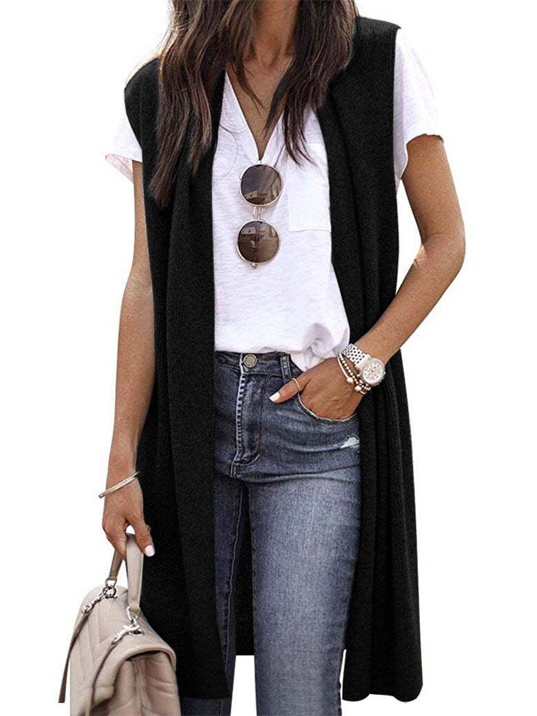 Damen offene Strickjacke mit lässigem Schnitt und langen Seitenpartien WW