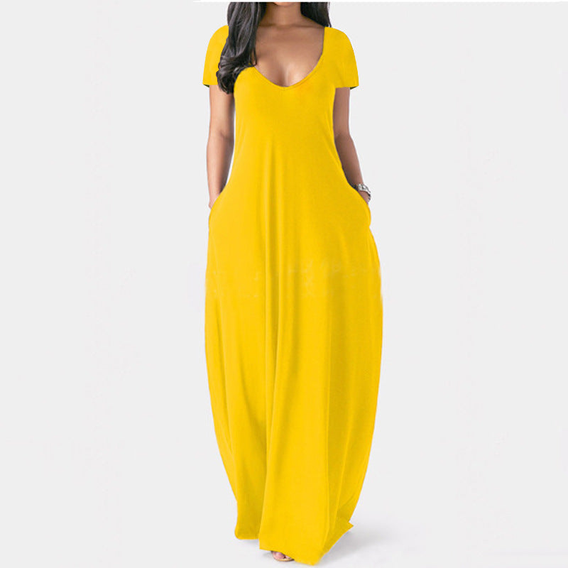 WW | U-Ausschnitt Kurzarm Lockere Passform Maxikleid