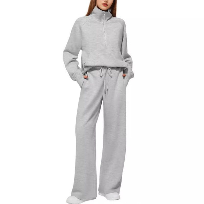 Damen sportliches Sweatset mit hohem Kragen und weitem Bein WW
