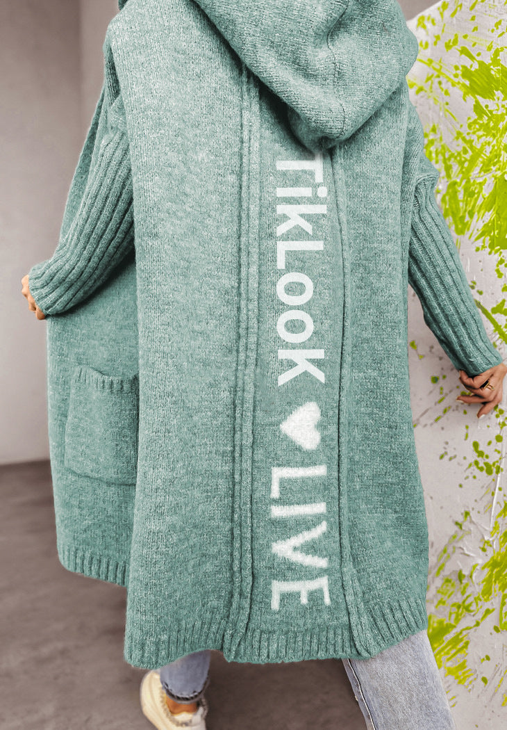 Damen Strickjacke mit Kapuze und innovativem Schriftzug WW