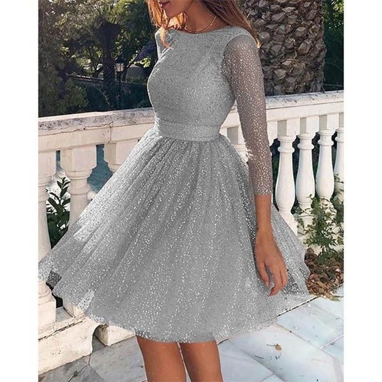 WW | Sexy Elegante Druck Mesh V-Ausschnitt Abendkleid Kleider