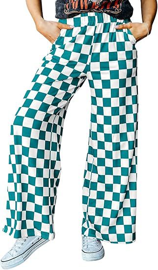 Damen Karierte Palazzo-Hose mit elastischem Bund und praktischen Seitentaschen WW