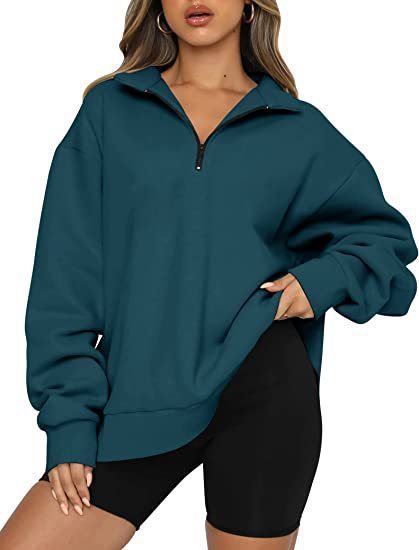 Damen Sportlicher Sweater mit Halbreißverschluss und oversized Passform WW