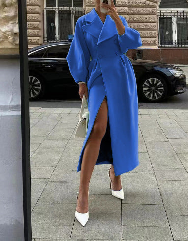 Damen Maximaler Oversized Mantel mit Schulterschultern und Doppelreihe WW