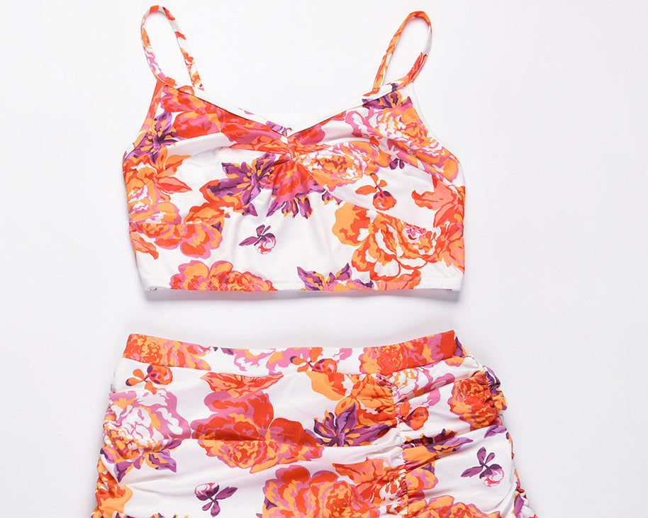 WW | Spaghetti-Träger Ohne Ärmel Crop Top Hohes Slitz Langer Rock Set