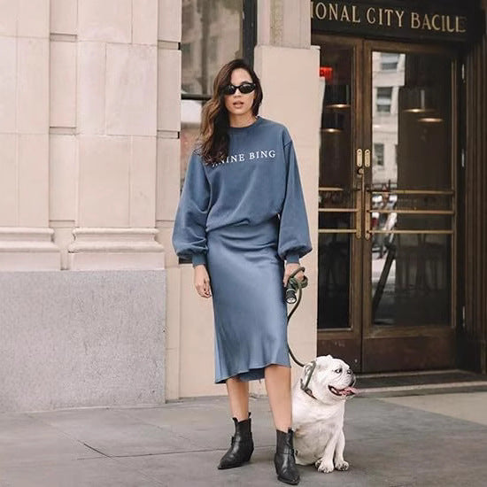 Damen eleganter Midi-Rock aus satinierter Viskose mit fließendem Fall WW
