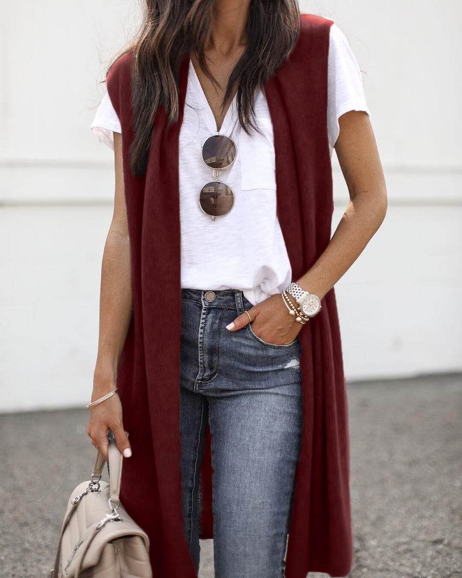 Damen offene Strickjacke mit lässigem Schnitt und langen Seitenpartien WW