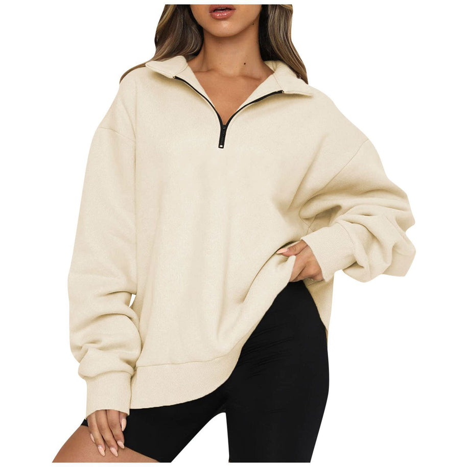 Damen Sportlicher Sweater mit Halbreißverschluss und oversized Passform WW