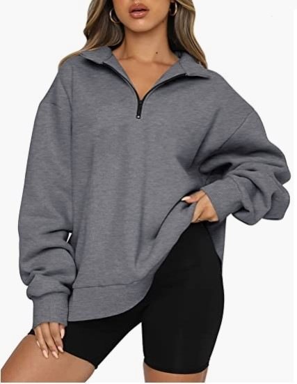 Damen Sportlicher Sweater mit Halbreißverschluss und oversized Passform WW
