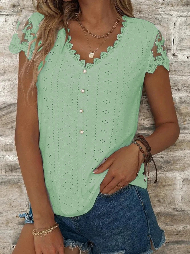 Damen Bluse mit romantischen Rüschen und einzigartiger Lochstickerei WW