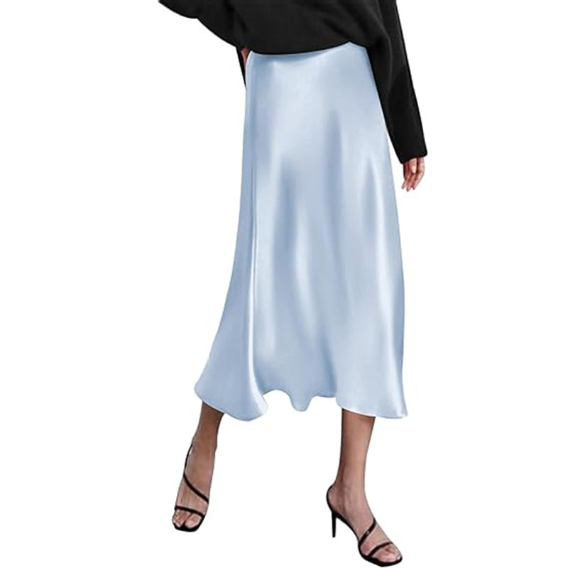 Damen eleganter Midi-Rock aus satinierter Viskose mit fließendem Fall WW