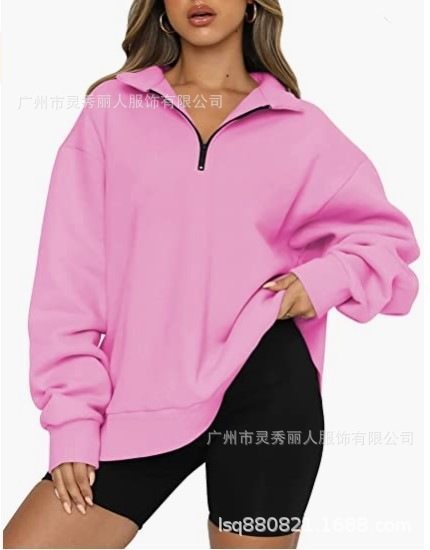 Damen Sportlicher Sweater mit Halbreißverschluss und oversized Passform WW