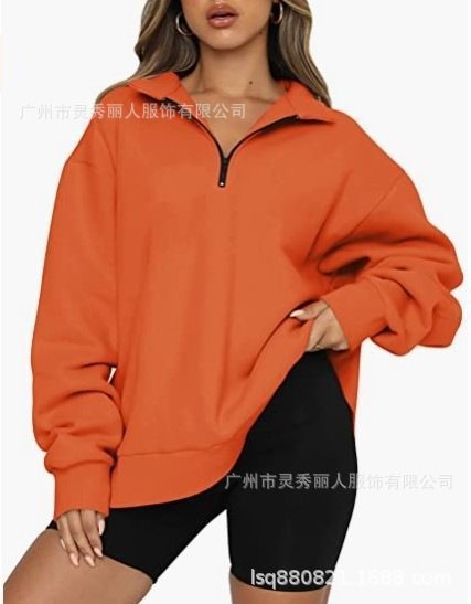 Damen Sportlicher Sweater mit Halbreißverschluss und oversized Passform WW