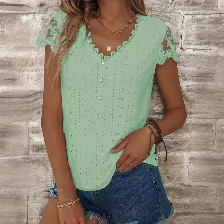 Damen Bluse mit romantischen Rüschen und einzigartiger Lochstickerei WW