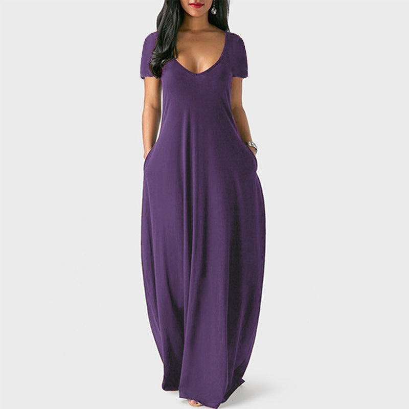 WW | U-Ausschnitt Kurzarm Lockere Passform Maxikleid