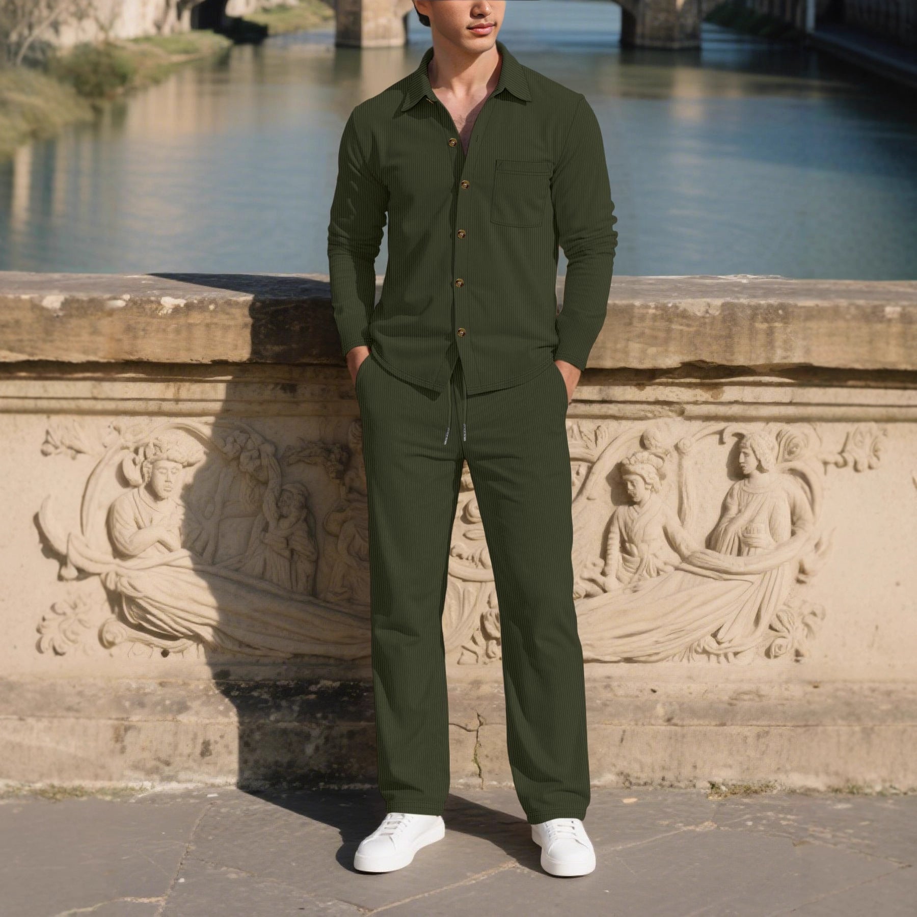 Herren eleganter Freizeitanzug mit strukturierter Oberfläche und praktischen Taschen WW