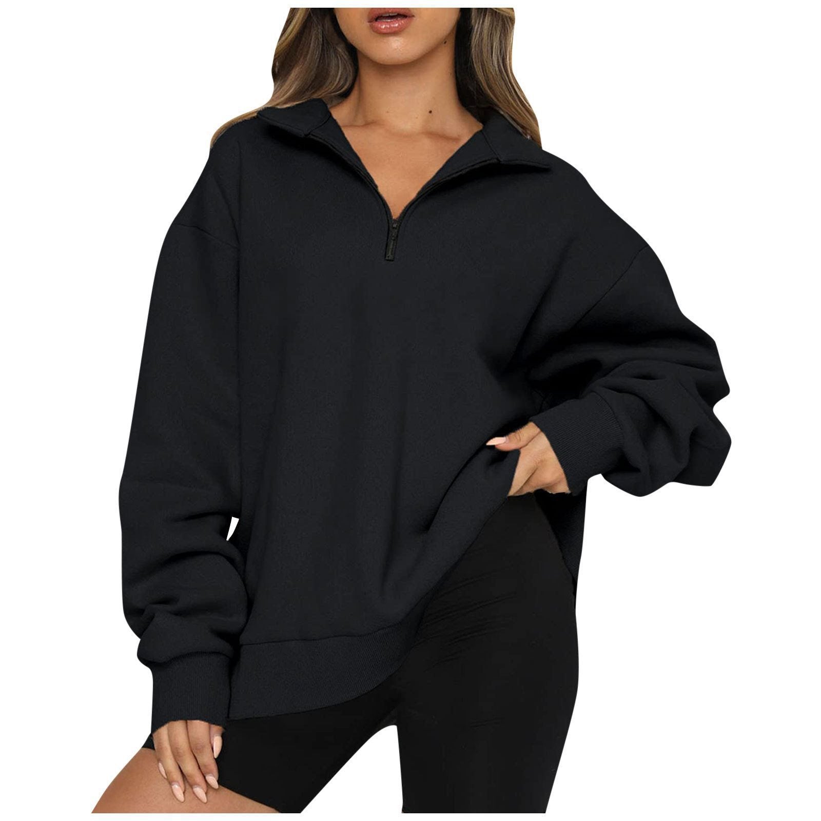 Damen Sportlicher Sweater mit Halbreißverschluss und oversized Passform WW