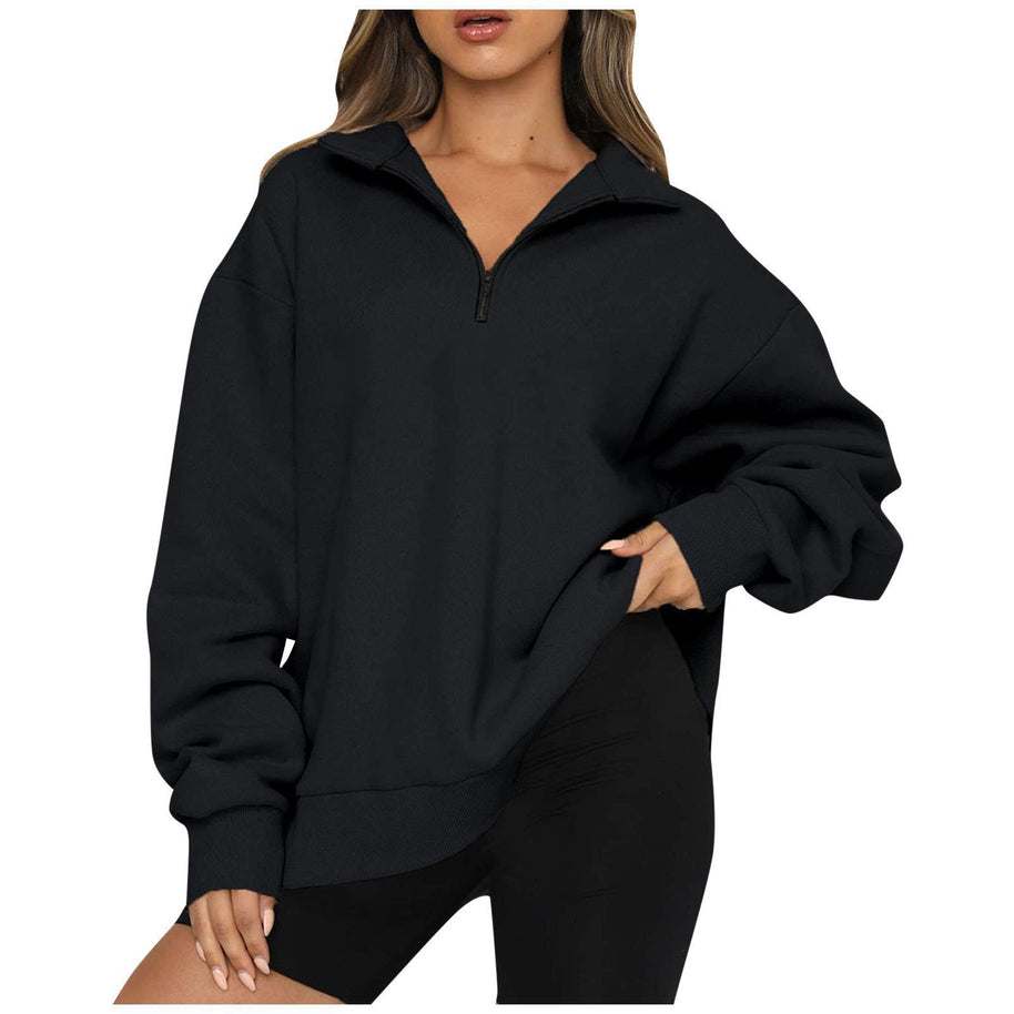 Damen Sportlicher Sweater mit Halbreißverschluss und oversized Passform WW