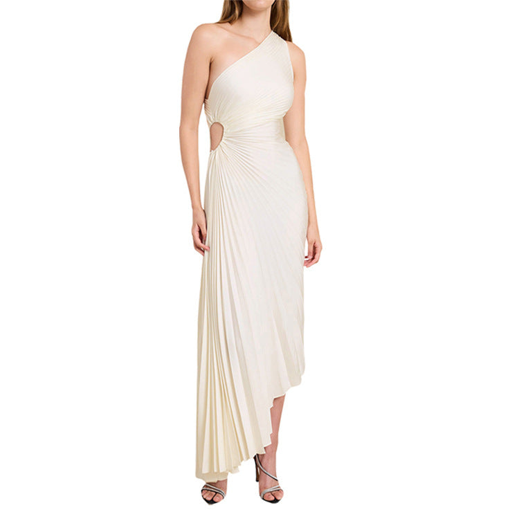 WW | One Shoulder Plissee Midi Kleid