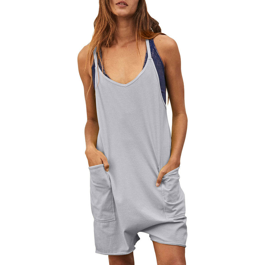 Damen komfortabler Overall mit tiefem Ausschnitt und praktischen Taschen WW