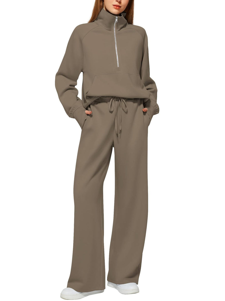 Damen sportliches Sweatset mit hohem Kragen und weitem Bein WW