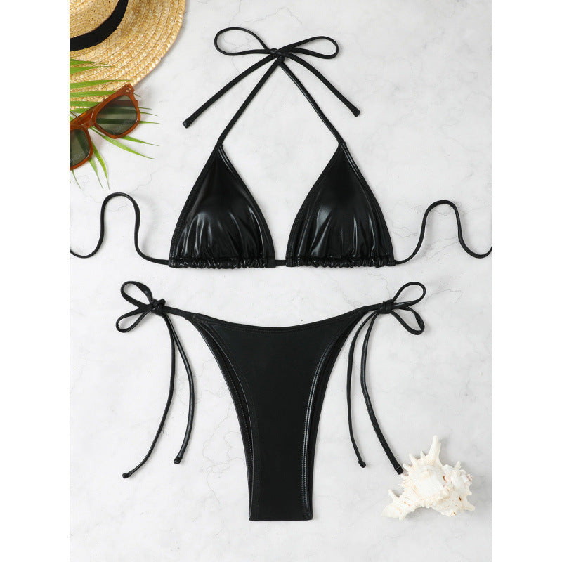 Damen Triangel-Bikini mit funkelndem Metallic-Finish und verstellbaren Bändern WW