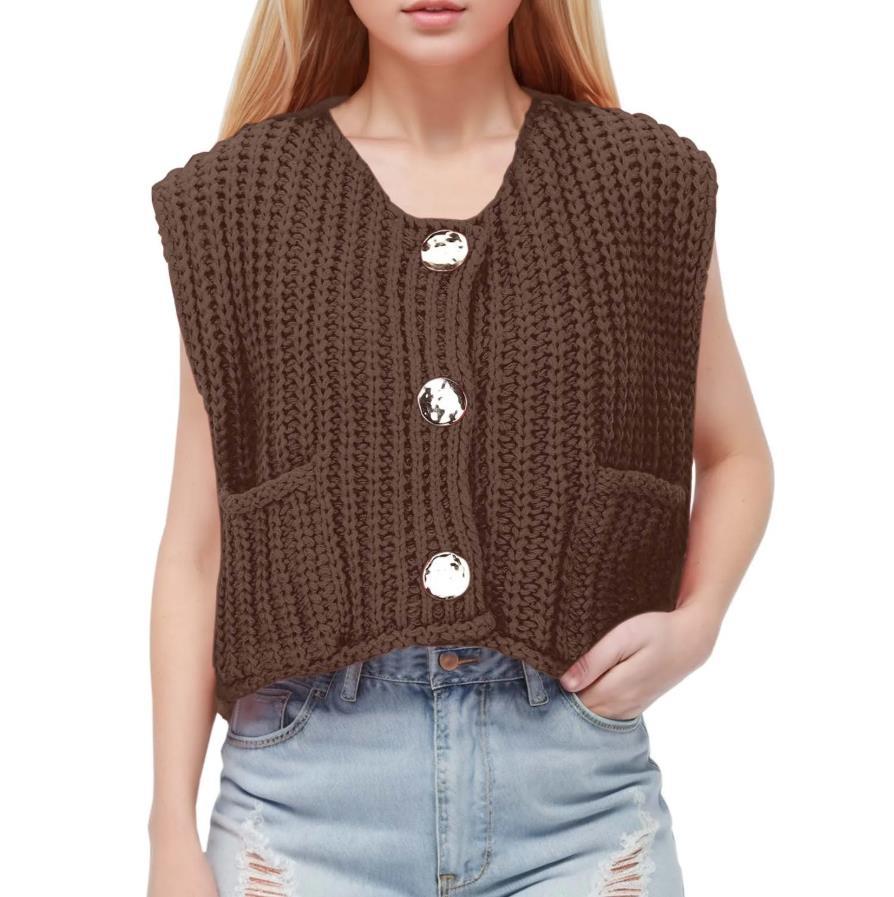 Damen Strickweste mit praktischen Taschen und dekorativen Holzknöpfen WW