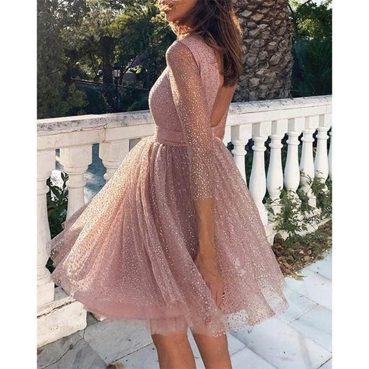 WW | Sexy Elegante Druck Mesh V-Ausschnitt Abendkleid Kleider
