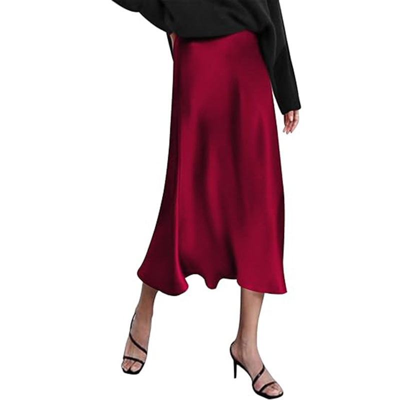 Damen eleganter Midi-Rock aus satinierter Viskose mit fließendem Fall WW
