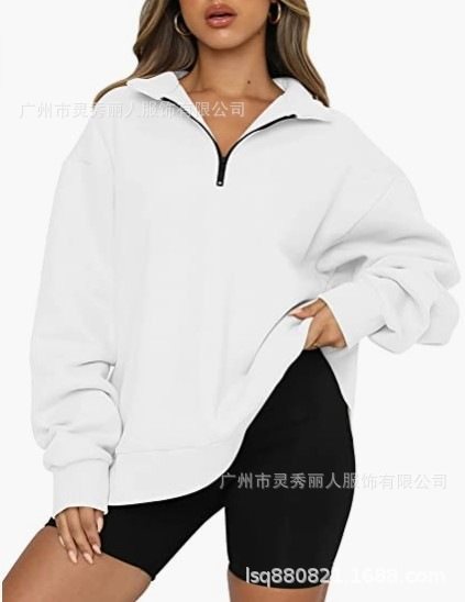 Damen Sportlicher Sweater mit Halbreißverschluss und oversized Passform WW
