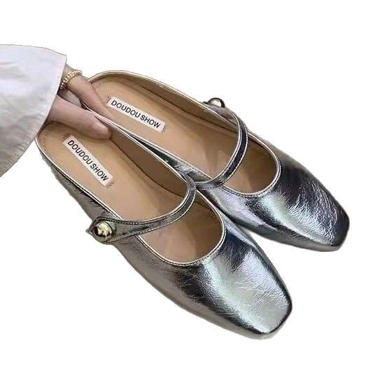 Damen Stilvolle Ballerinas mit glänzendem Obermaterial und eleganter Schnalle W&W