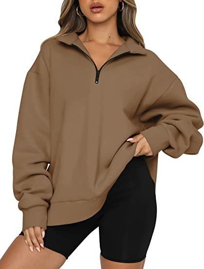 Damen Sportlicher Sweater mit Halbreißverschluss und oversized Passform WW