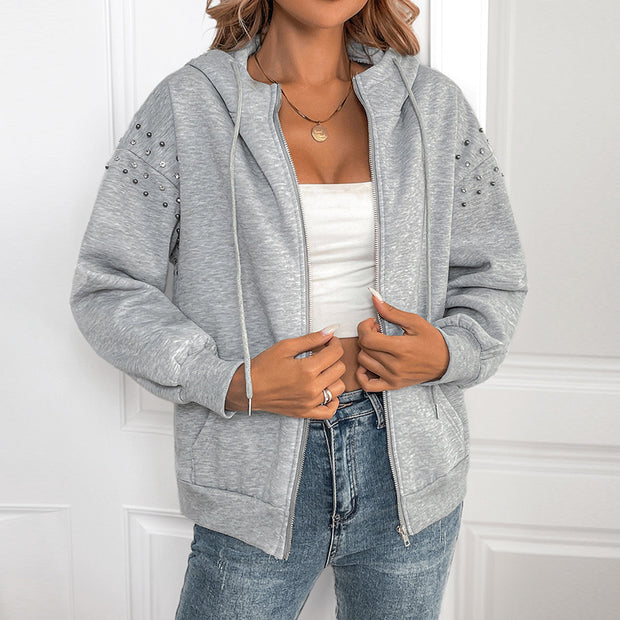 Damen Hoodie mit dekorativen Nieten und lässigem Schnitt WW
