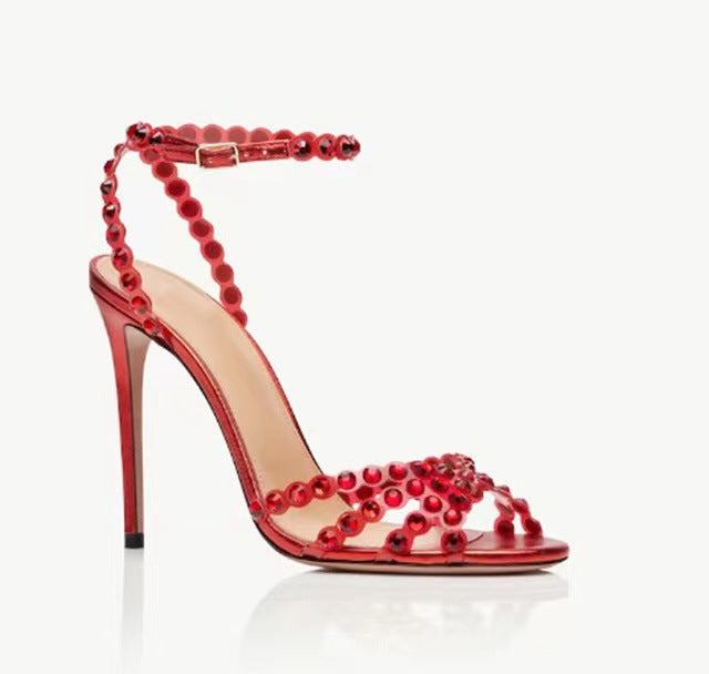 Damen atemberaubende High-Heel Knöchelriemen Sandalen mit dekorativen Perlenakzenten WW