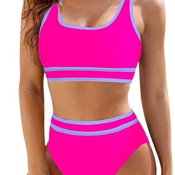 Damen Sportliches Bikini-Set mit hoch geschnittenem Unterteil und sportlichem Oberteil WW