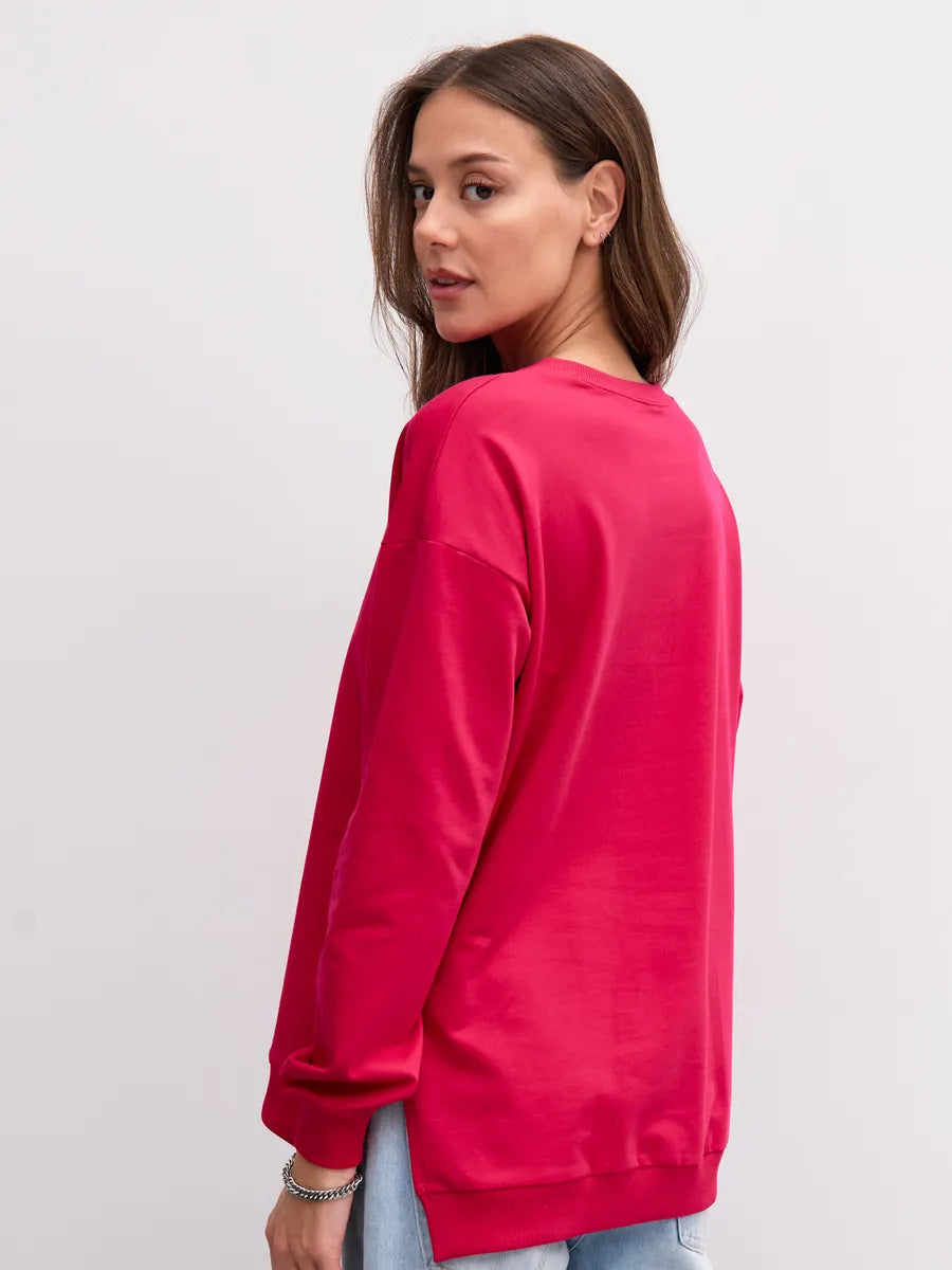 Damen bequemer Sweatshirt mit seitlichen Schlitzen WW