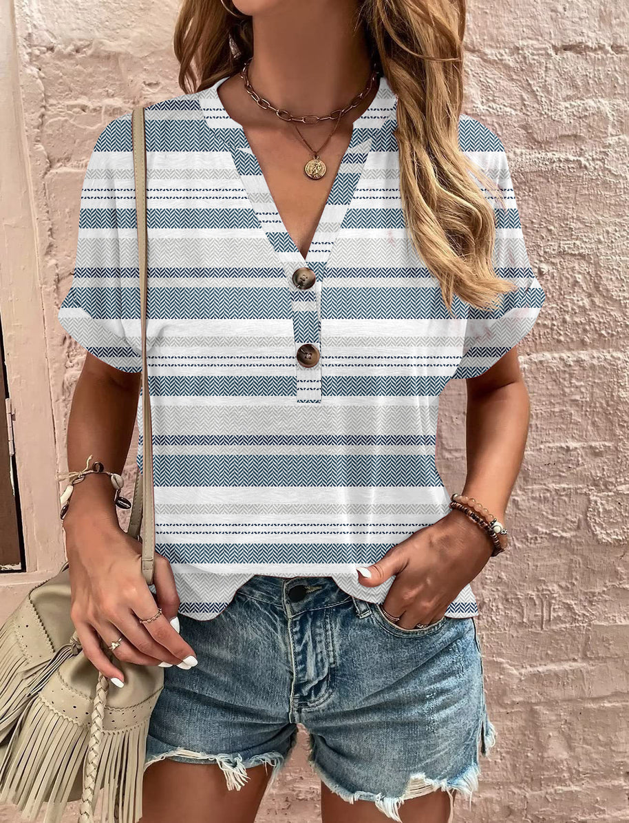 Damen lässiges kurzärmliges Blusenshirt mit verspieltem Paisleymuster und modernen Knopfdetails WW