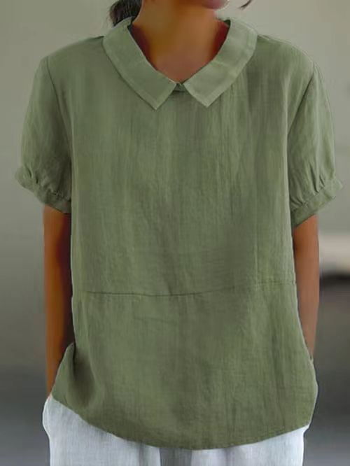 Damen Bio-Leinen Bluse mit Kragen WW