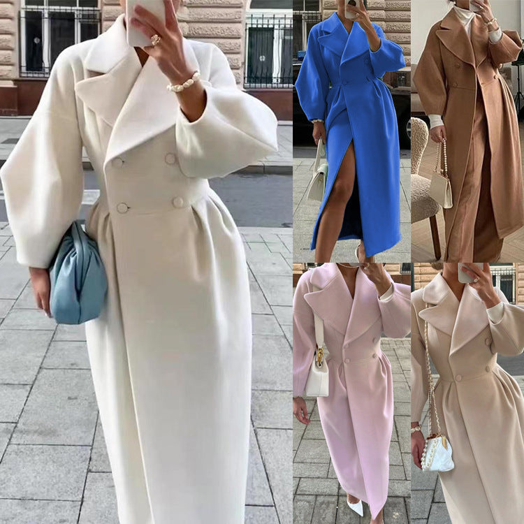 Damen Maximaler Oversized Mantel mit Schulterschultern und Doppelreihe WW
