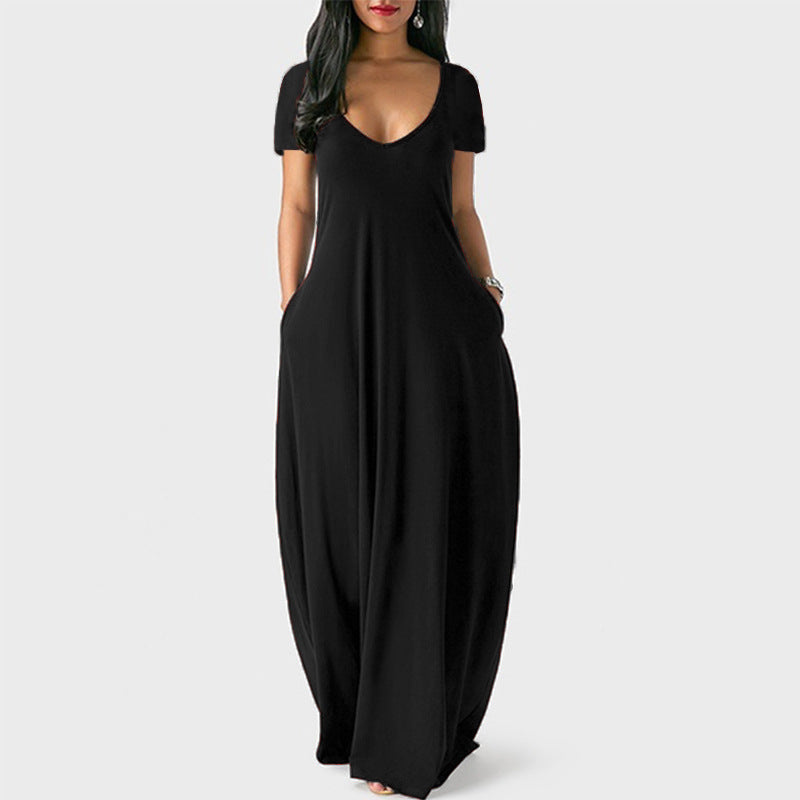 WW | U-Ausschnitt Kurzarm Lockere Passform Maxikleid
