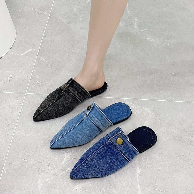 Damen Offene Mules mit elegantem Denim-Design und modischer Spitze W&W
