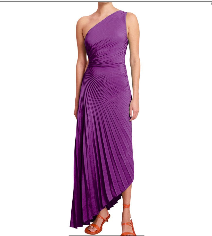 WW | One Shoulder Plissee Midi Kleid