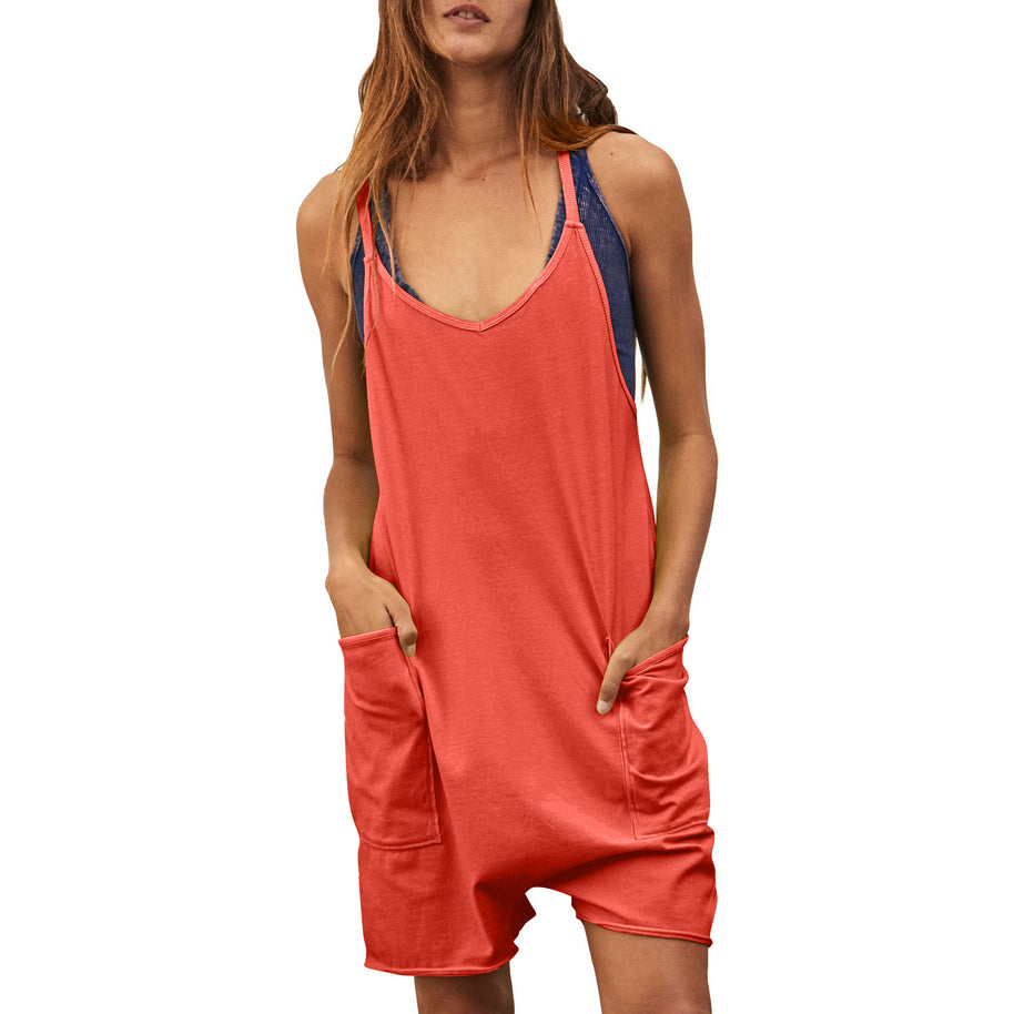Damen komfortabler Overall mit tiefem Ausschnitt und praktischen Taschen WW