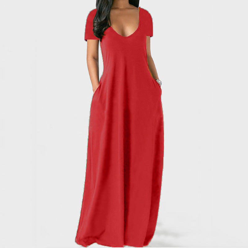 WW | U-Ausschnitt Kurzarm Lockere Passform Maxikleid